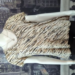 Dana Buchman Signature sz L Short Sleeve Earth Tones Top with Pleated Neckline